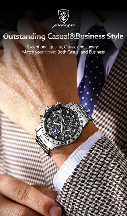 POEDAGAR Chrono Steel Watch