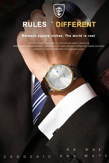 POEDAGAR Minimal Date Leather Watch