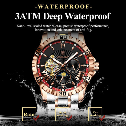 POEDAGAR Prestige Automatic Skeleton Sport Watch