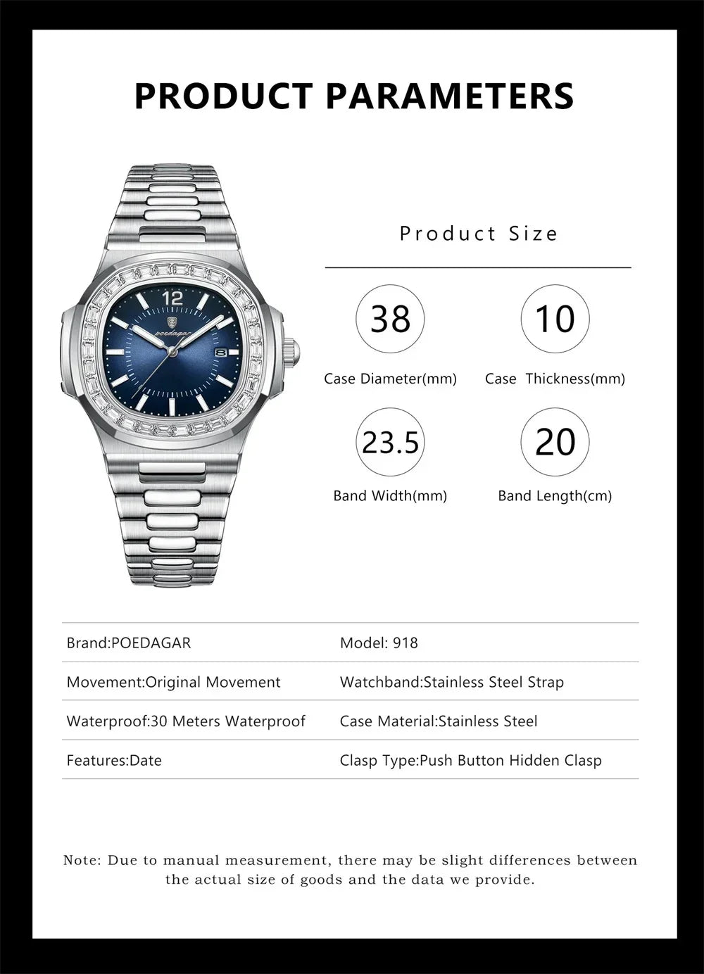 POEDAGAR Luxury Steel Watch
