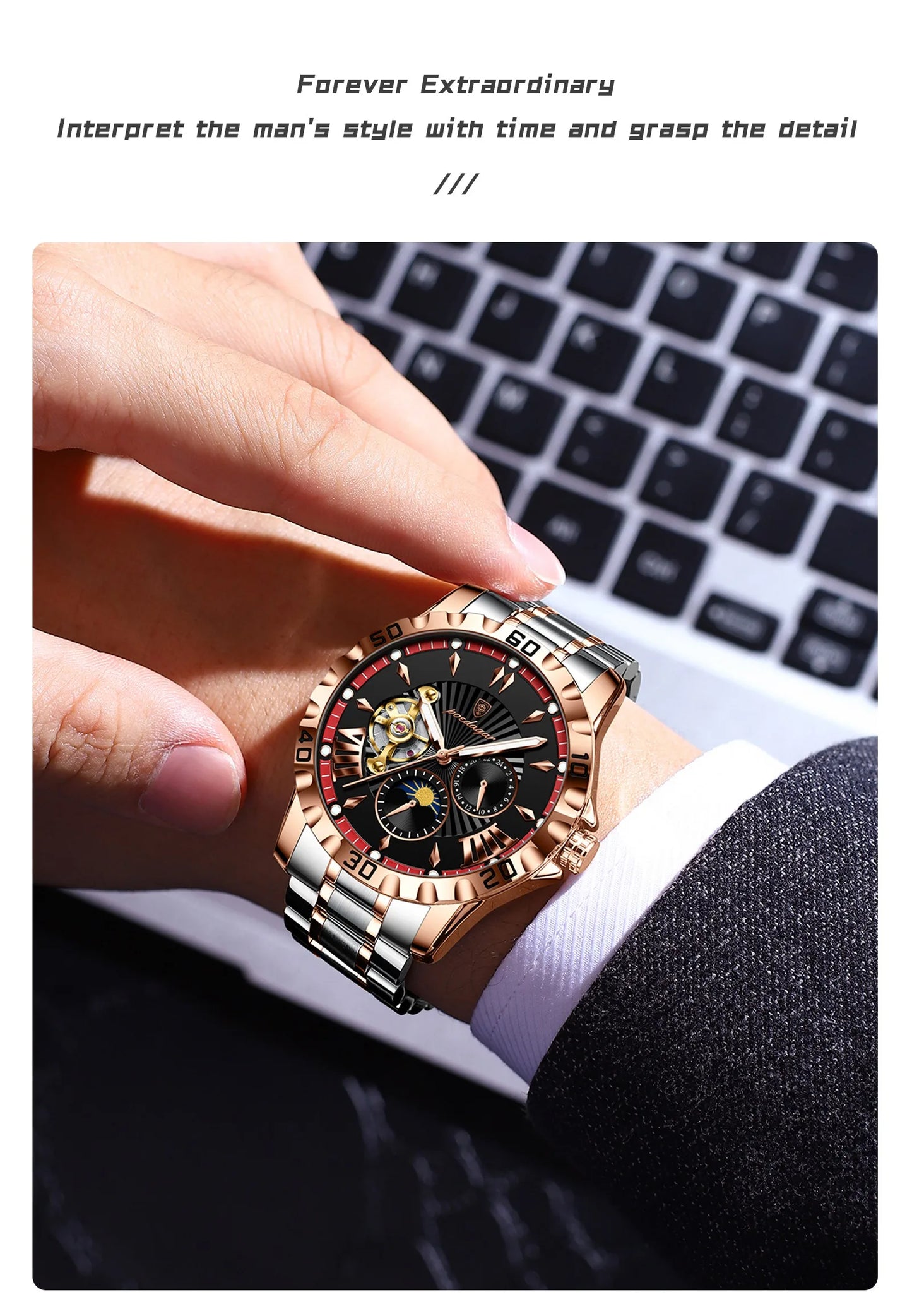 POEDAGAR Prestige Automatic Skeleton Sport Watch