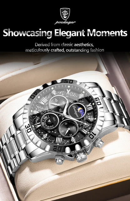 POEDAGAR Chrono Steel Watch