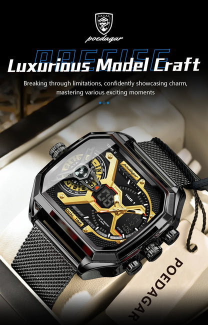 POEDAGAR Tactical Dual Display Chronograph Watch