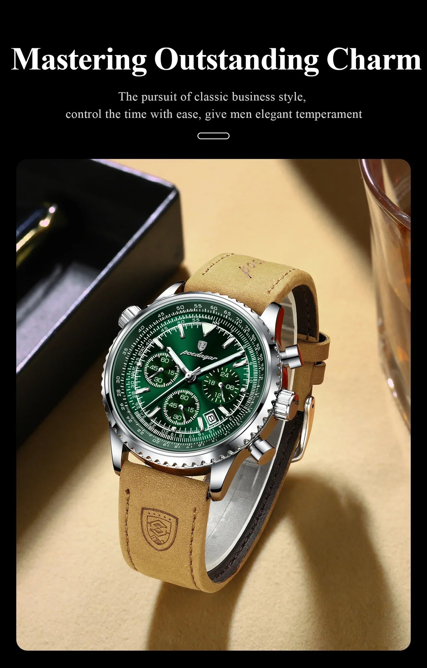 POEDAGAR Chrono Leather Watch