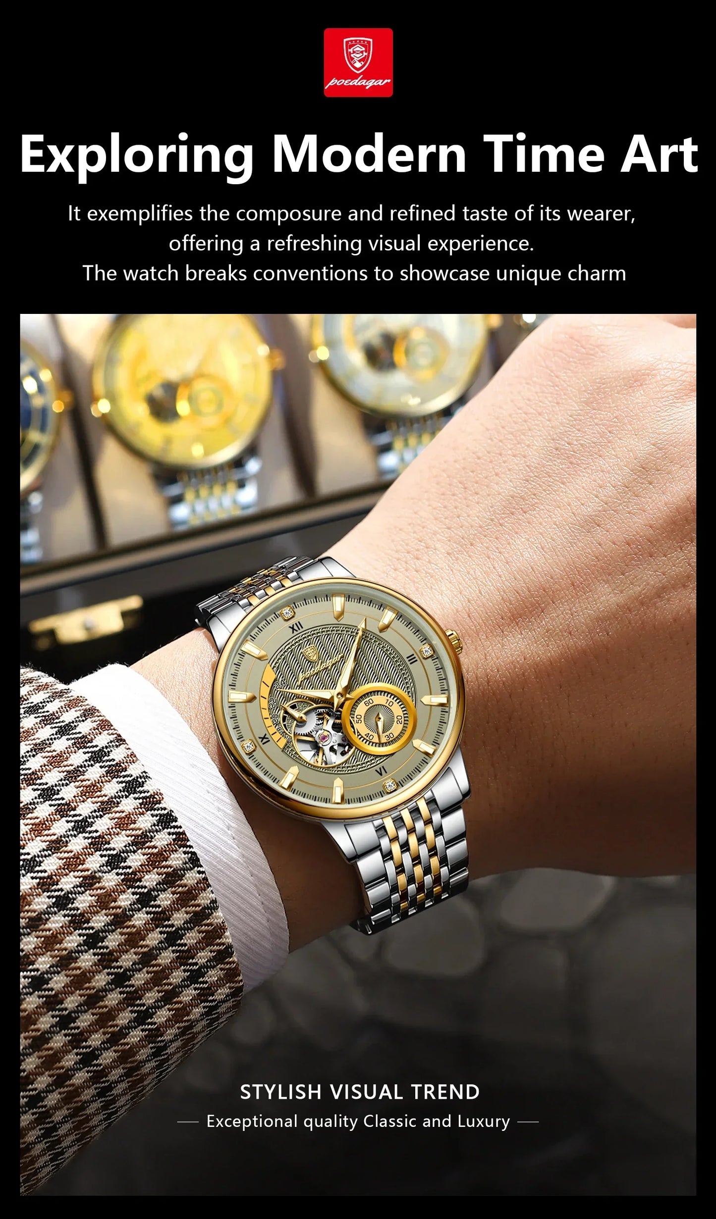 POEDAGAR Prestige Skeleton Automatic Watch
