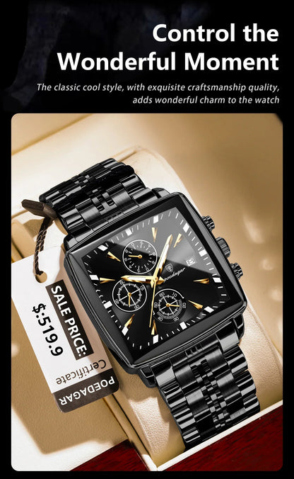 POEDAGAR Square Steel Watch