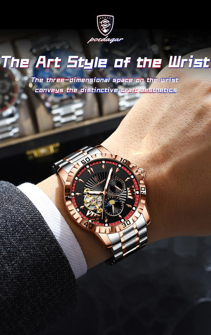 POEDAGAR Prestige Automatic Skeleton Sport Watch