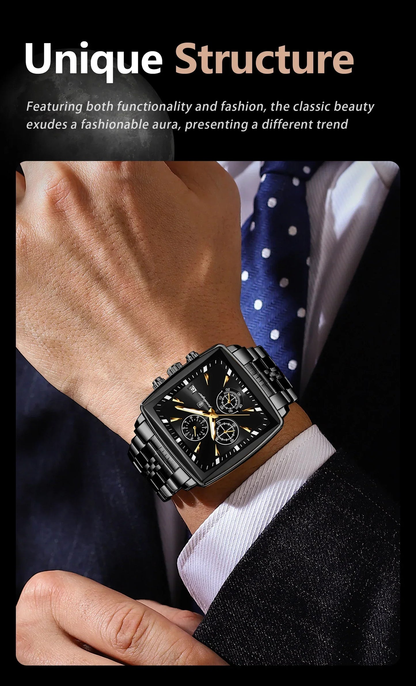 POEDAGAR Square Steel Watch