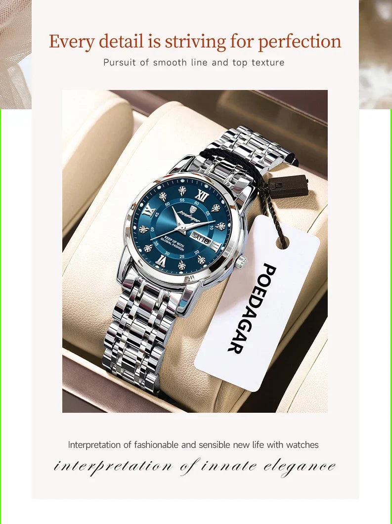 POEDAGAR Elegant Steel Watch