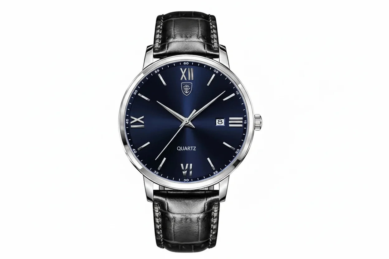 POEDAGAR Minimal Date Leather Watch