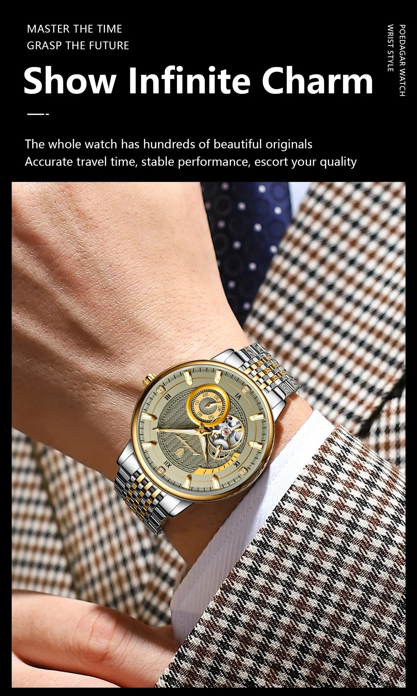 POEDAGAR Prestige Skeleton Automatic Watch