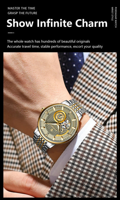 POEDAGAR Prestige Skeleton Automatic Watch