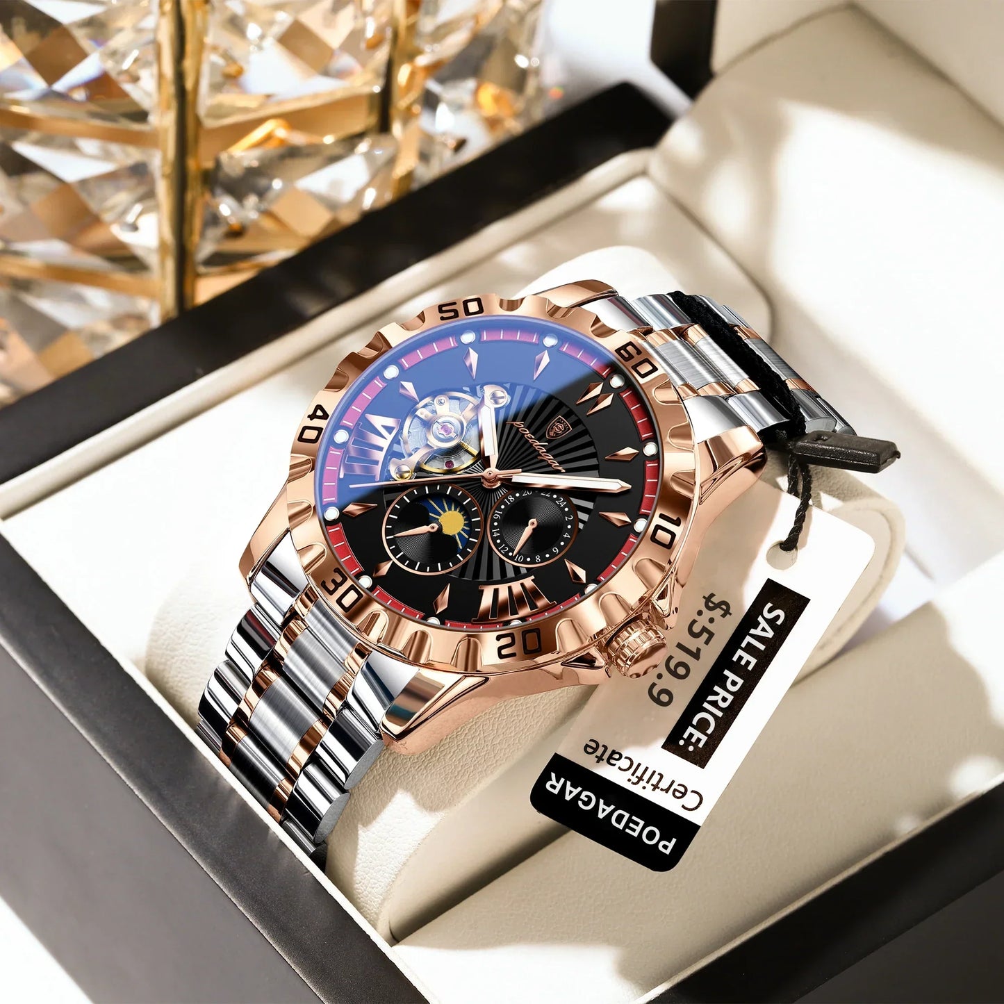POEDAGAR Prestige Automatic Skeleton Sport Watch