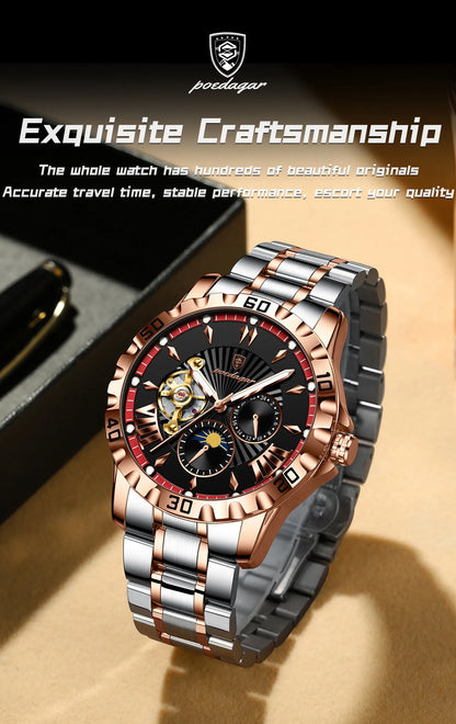 POEDAGAR Prestige Automatic Skeleton Sport Watch