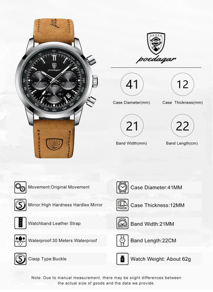 POEDAGAR Classic Chronograph Watch