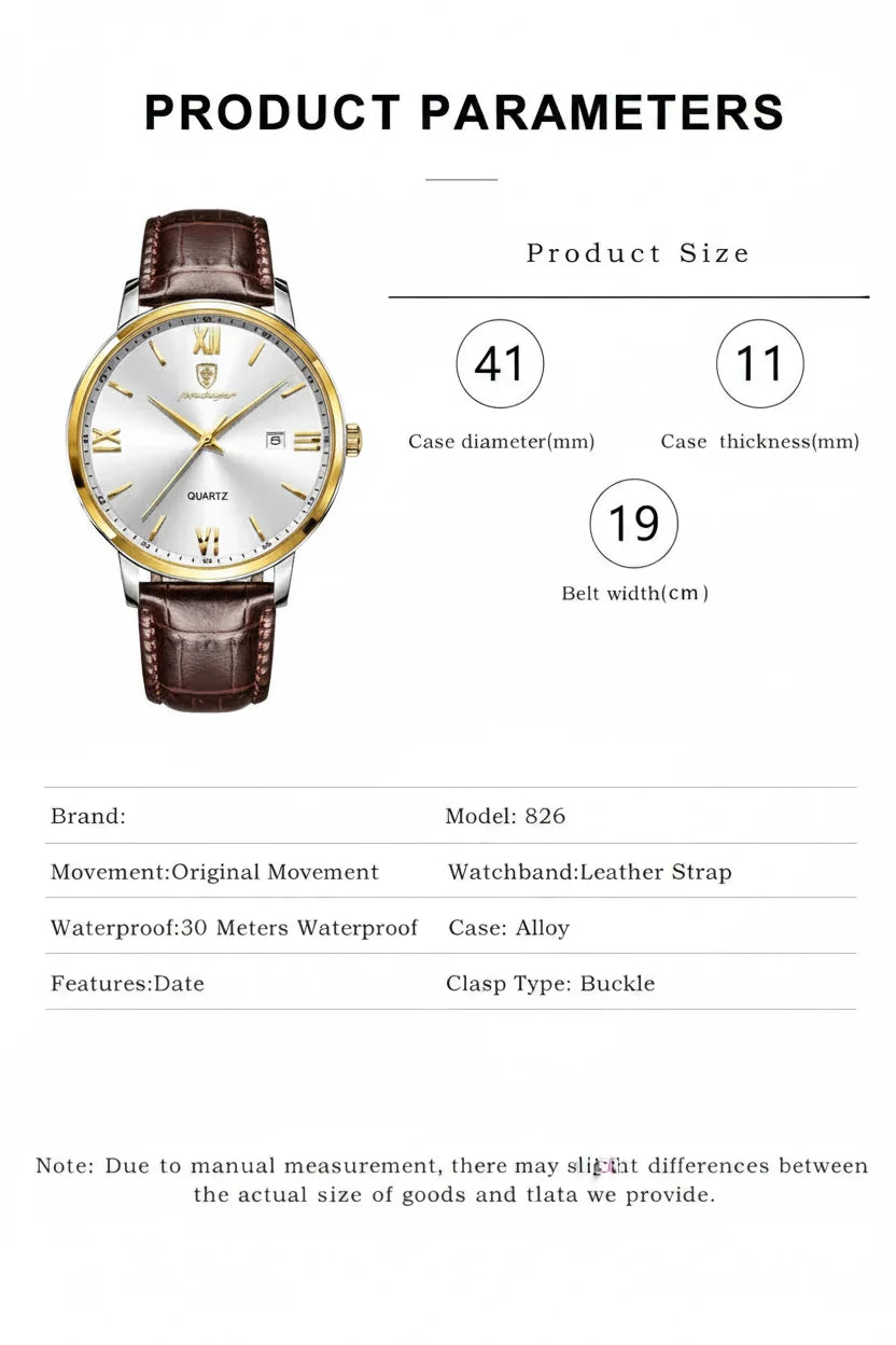 POEDAGAR Minimal Date Leather Watch