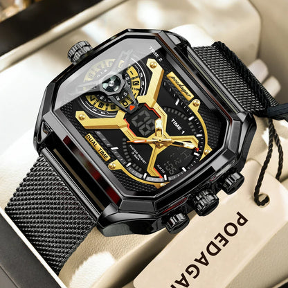 POEDAGAR Tactical Dual Display Chronograph Watch