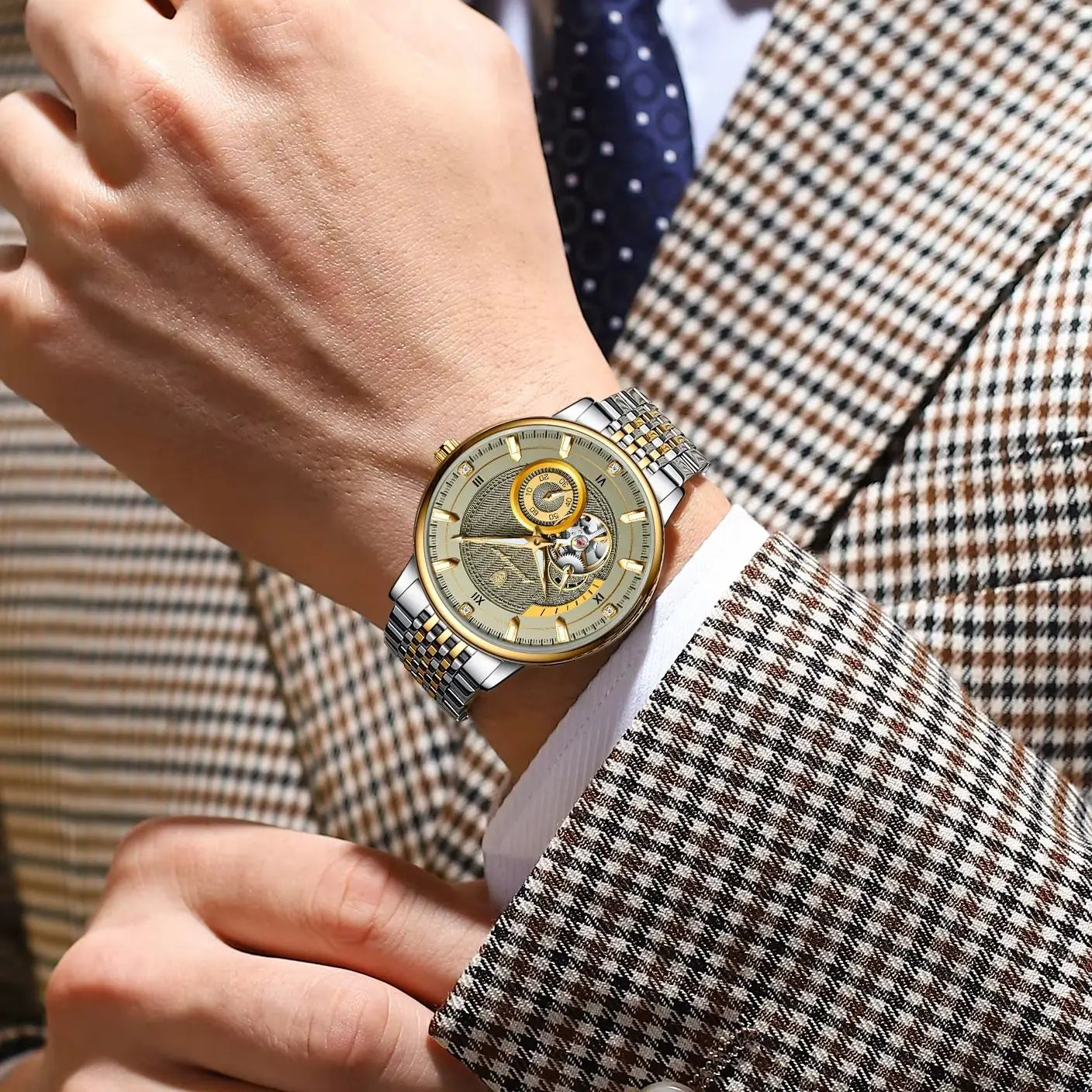 POEDAGAR Prestige Skeleton Automatic Watch