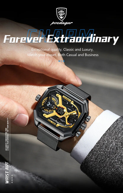 POEDAGAR Tactical Dual Display Chronograph Watch