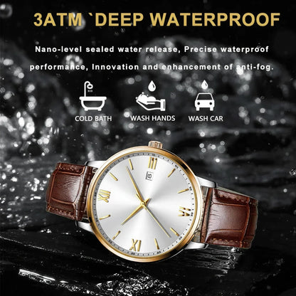 POEDAGAR Minimal Date Leather Watch
