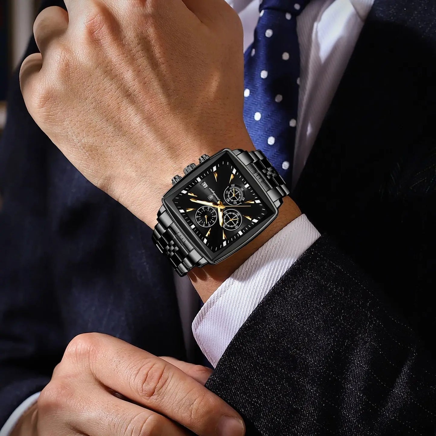 POEDAGAR Square Steel Watch