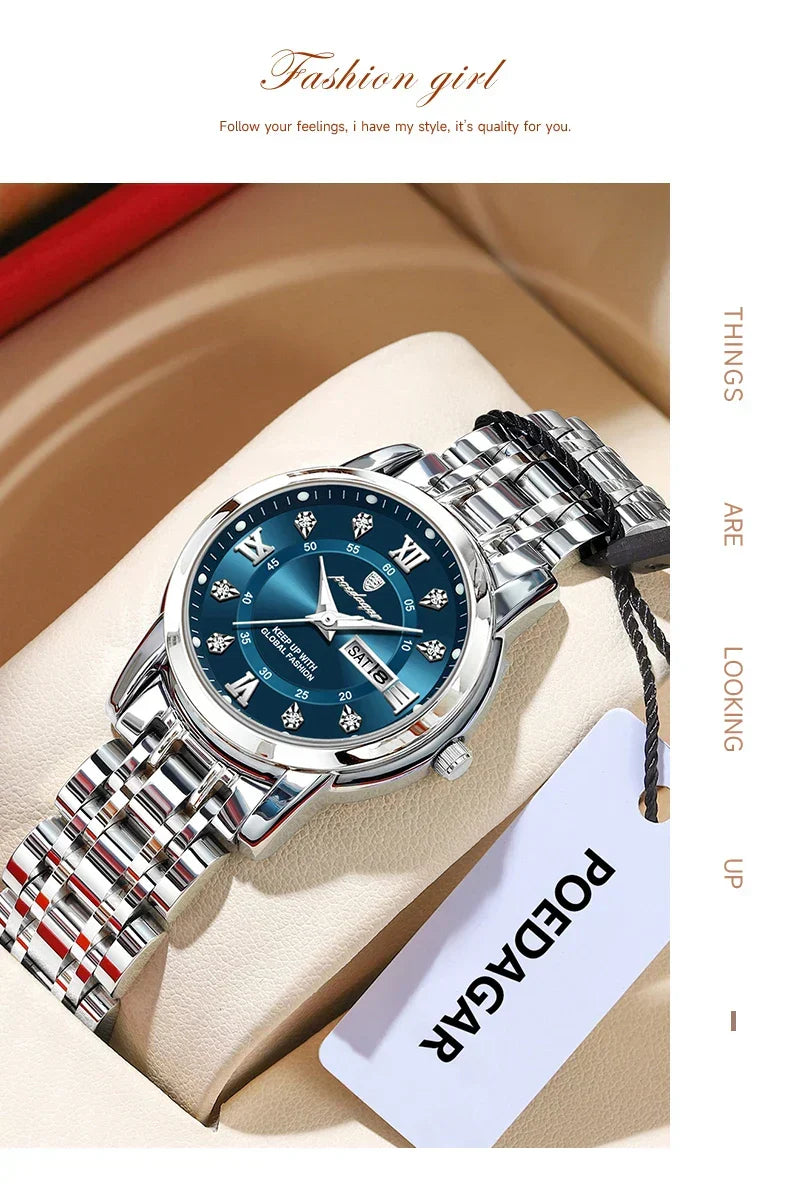POEDAGAR Elegant Steel Watch