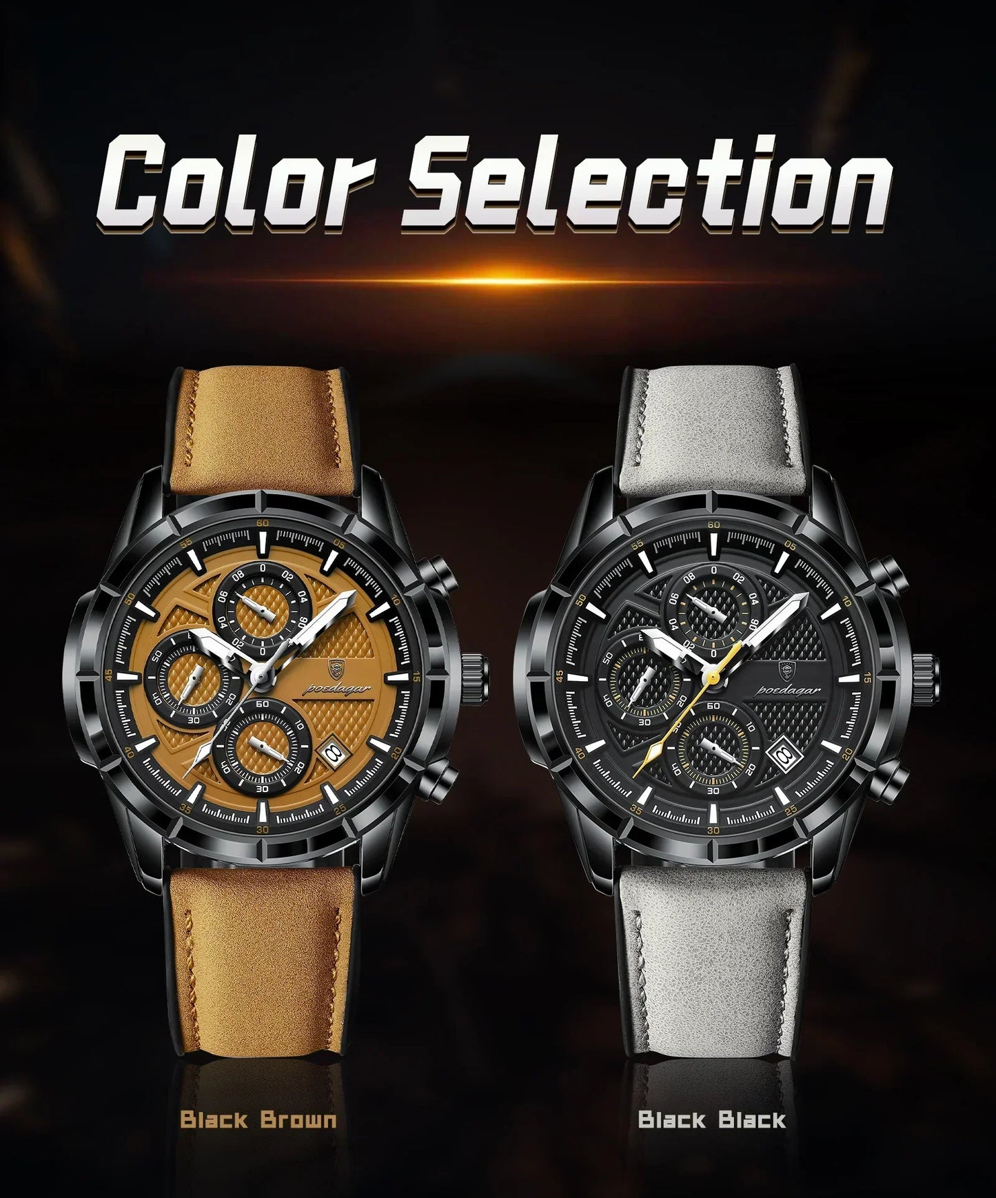 POEDAGAR Vintage Chrono Leather Watch