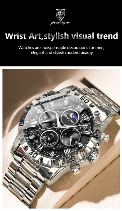 POEDAGAR Chrono Steel Watch
