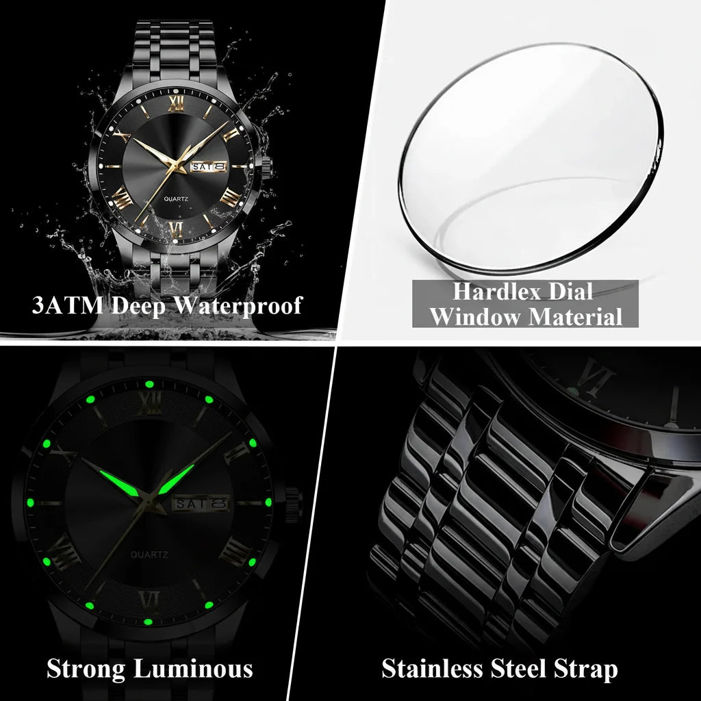 POEDAGAR Classic Day-Date Watch
