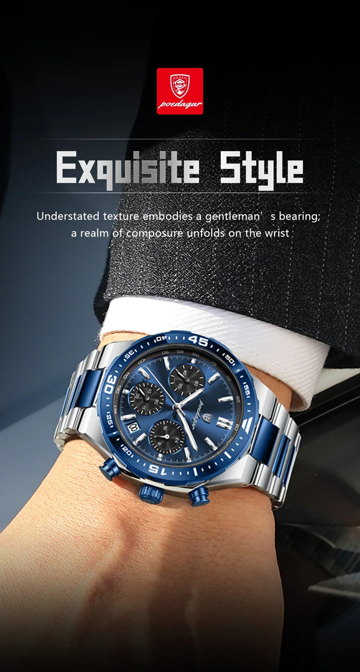 POEDAGAR Chrono Steel Watch