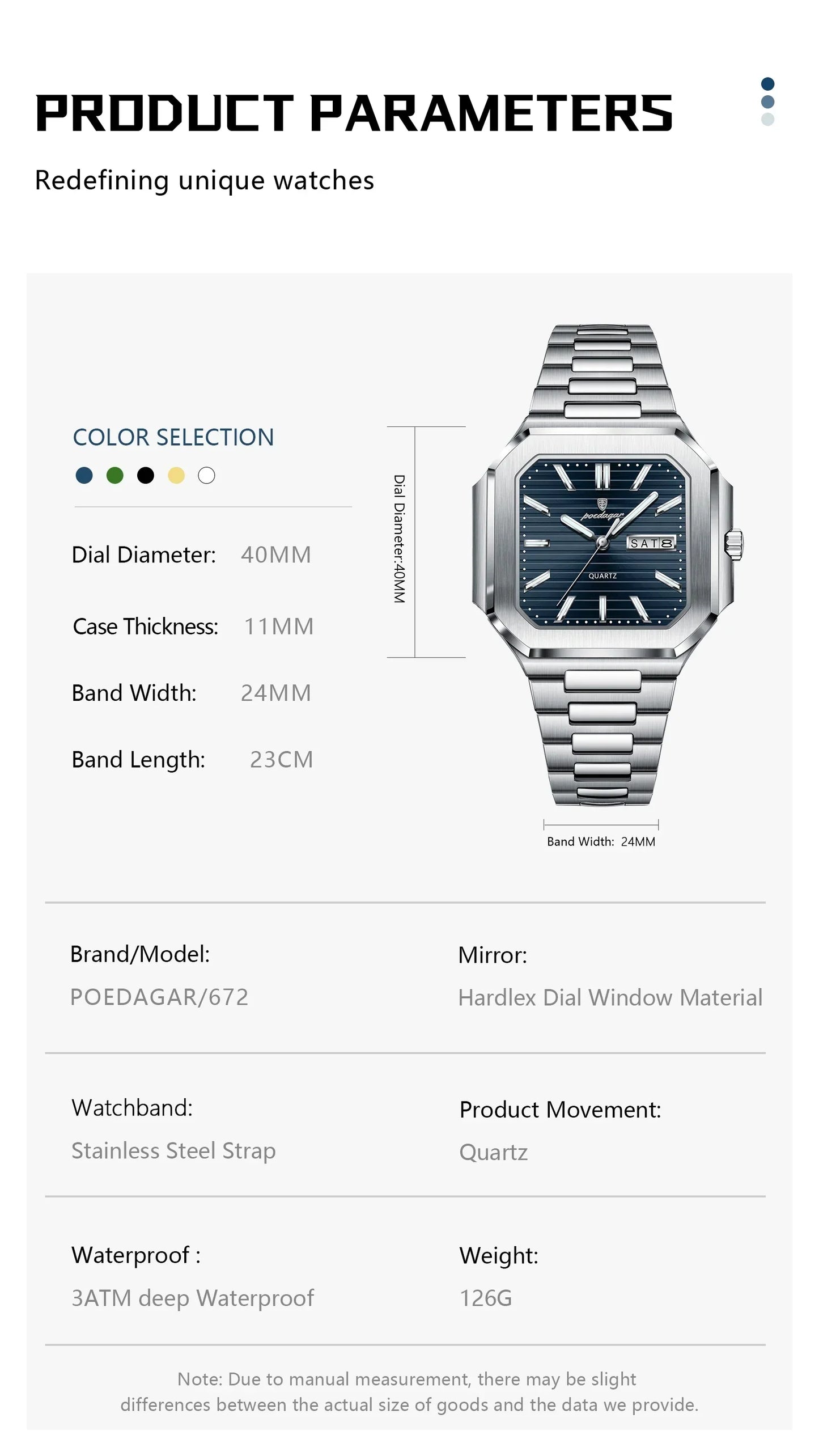 POEDAGAR Royal Square Watch