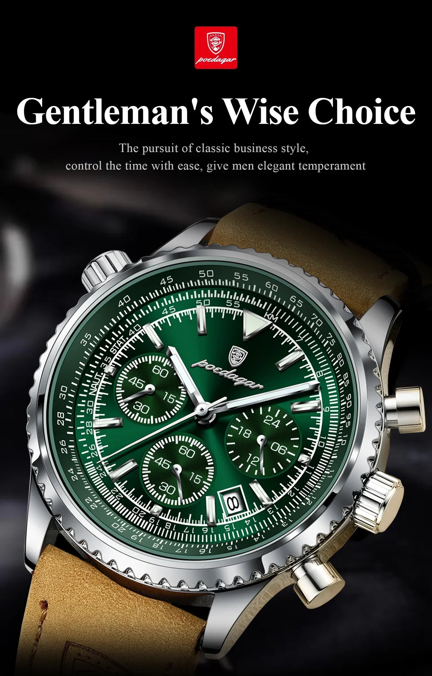 POEDAGAR Chrono Leather Watch