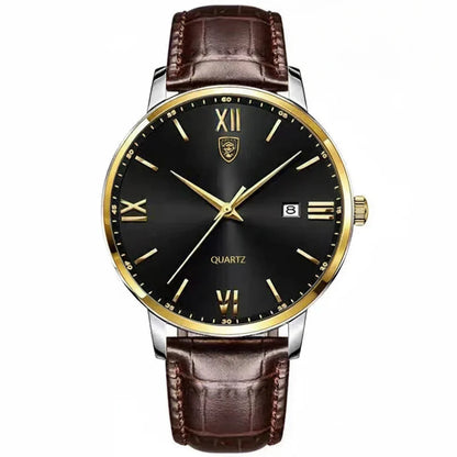 POEDAGAR Minimal Date Leather Watch