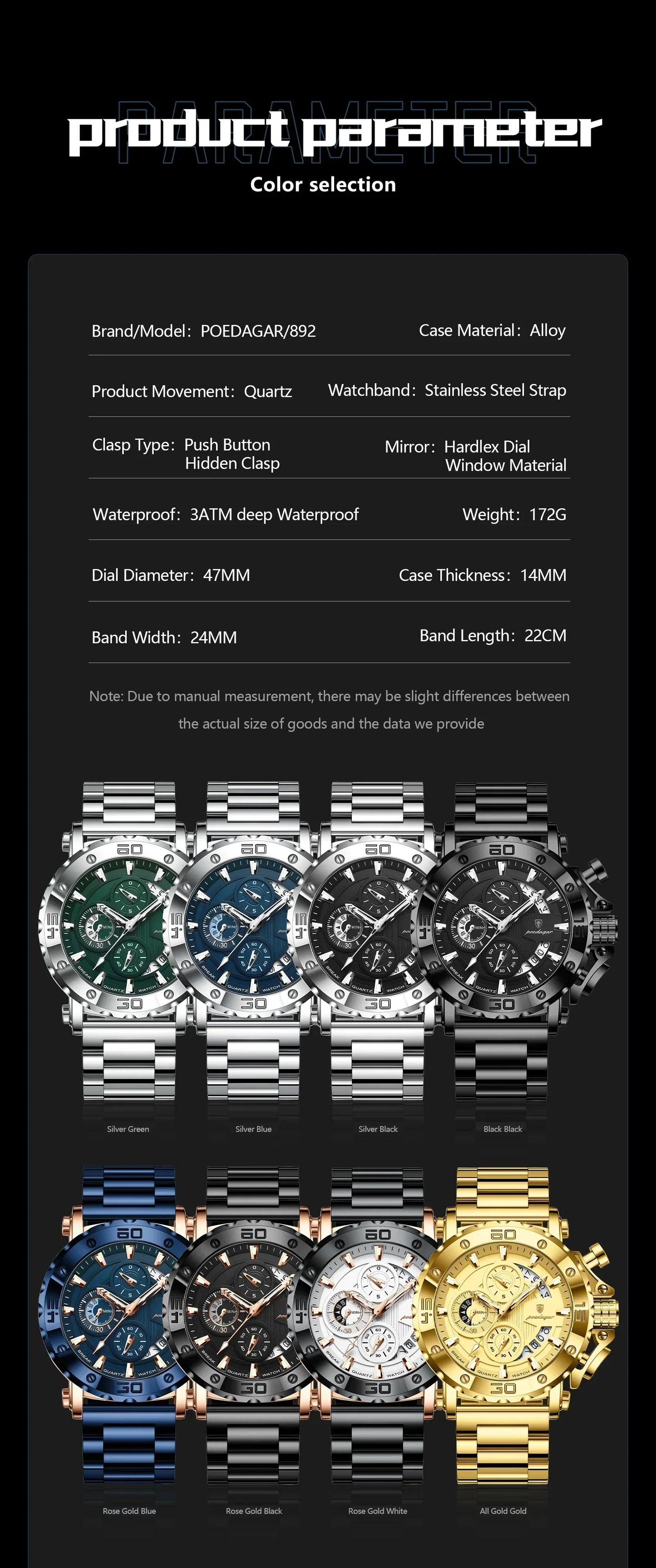 POEDAGAR Titan Chronograph Watch