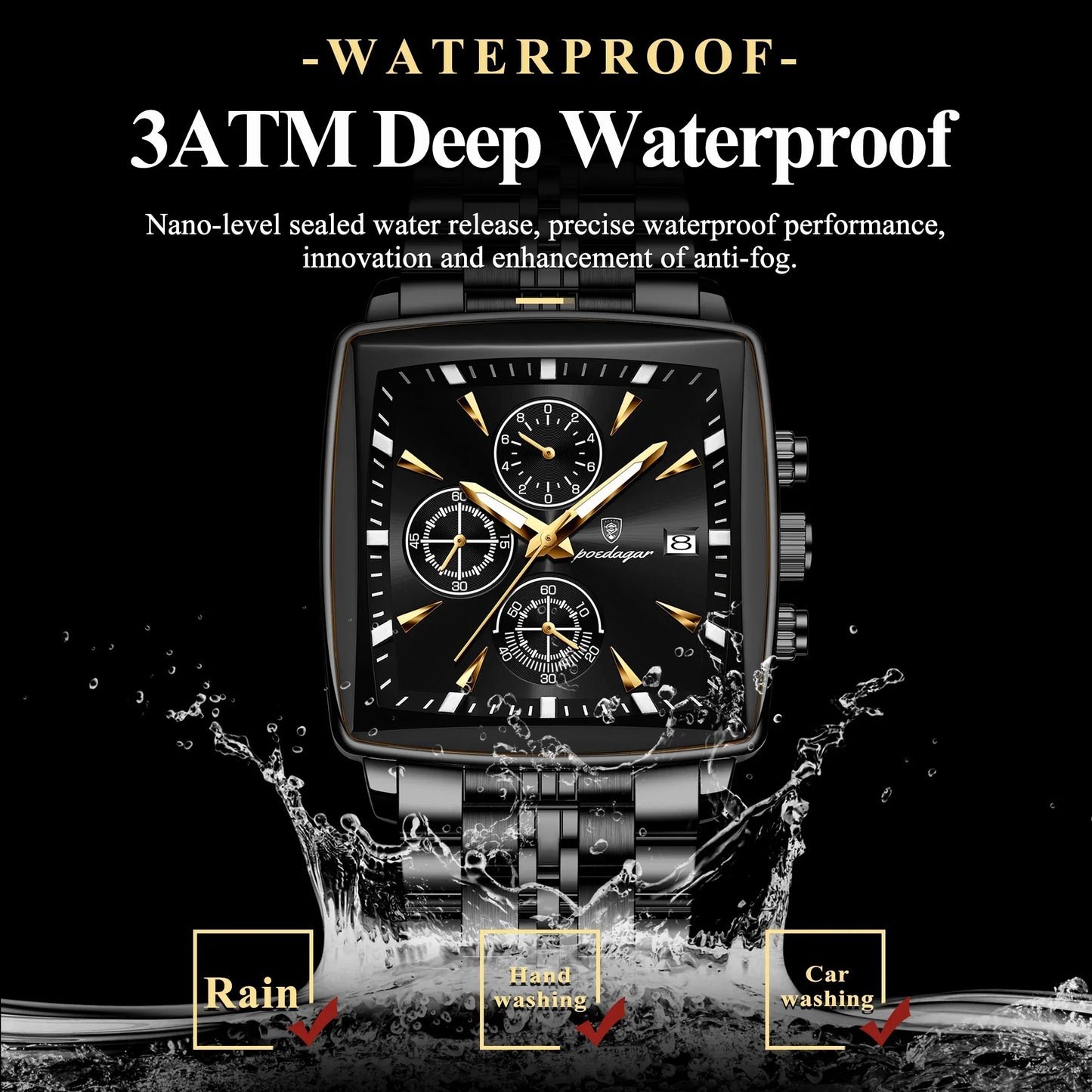POEDAGAR Prestige Square Chronograph Watch