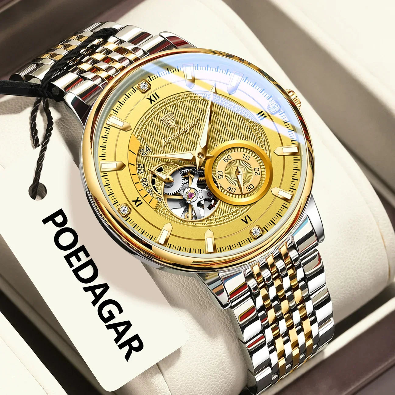 POEDAGAR Prestige Skeleton Automatic Watch