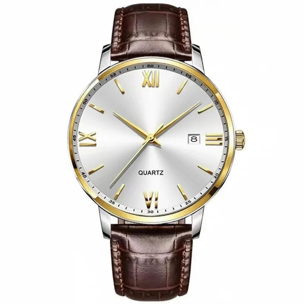 POEDAGAR Minimal Date Leather Watch