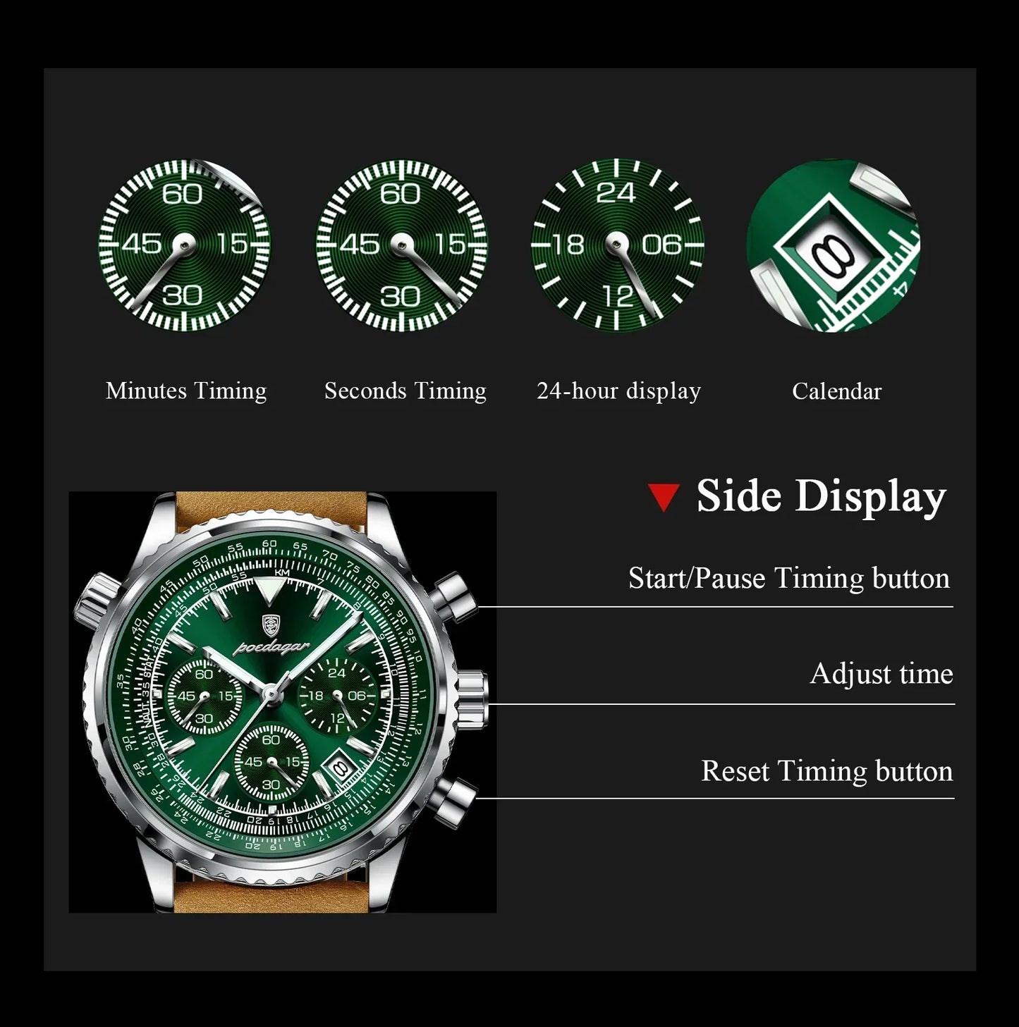 POEDAGAR Chrono Leather Watch