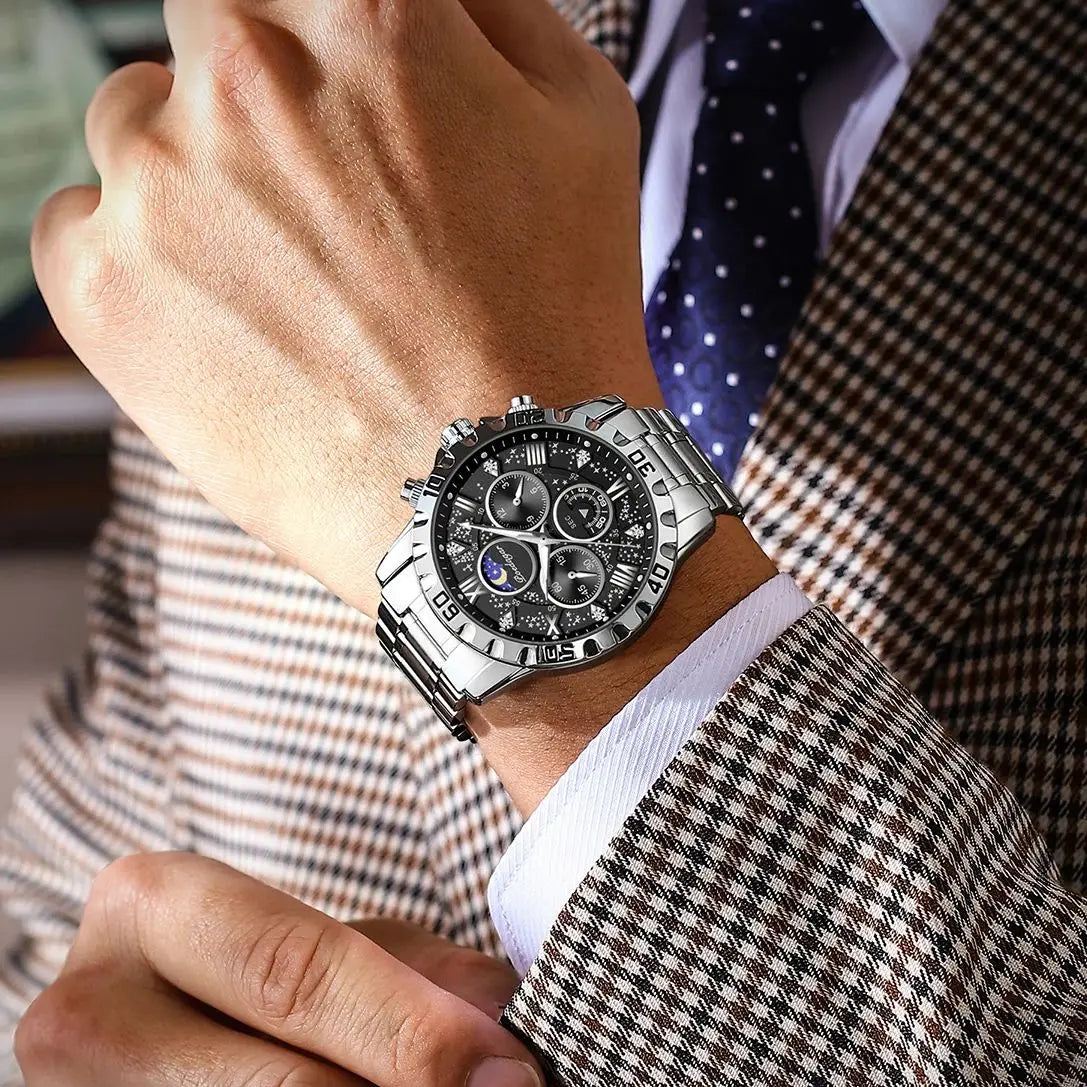 POEDAGAR Chrono Steel Watch