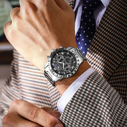 POEDAGAR Chrono Steel Watch