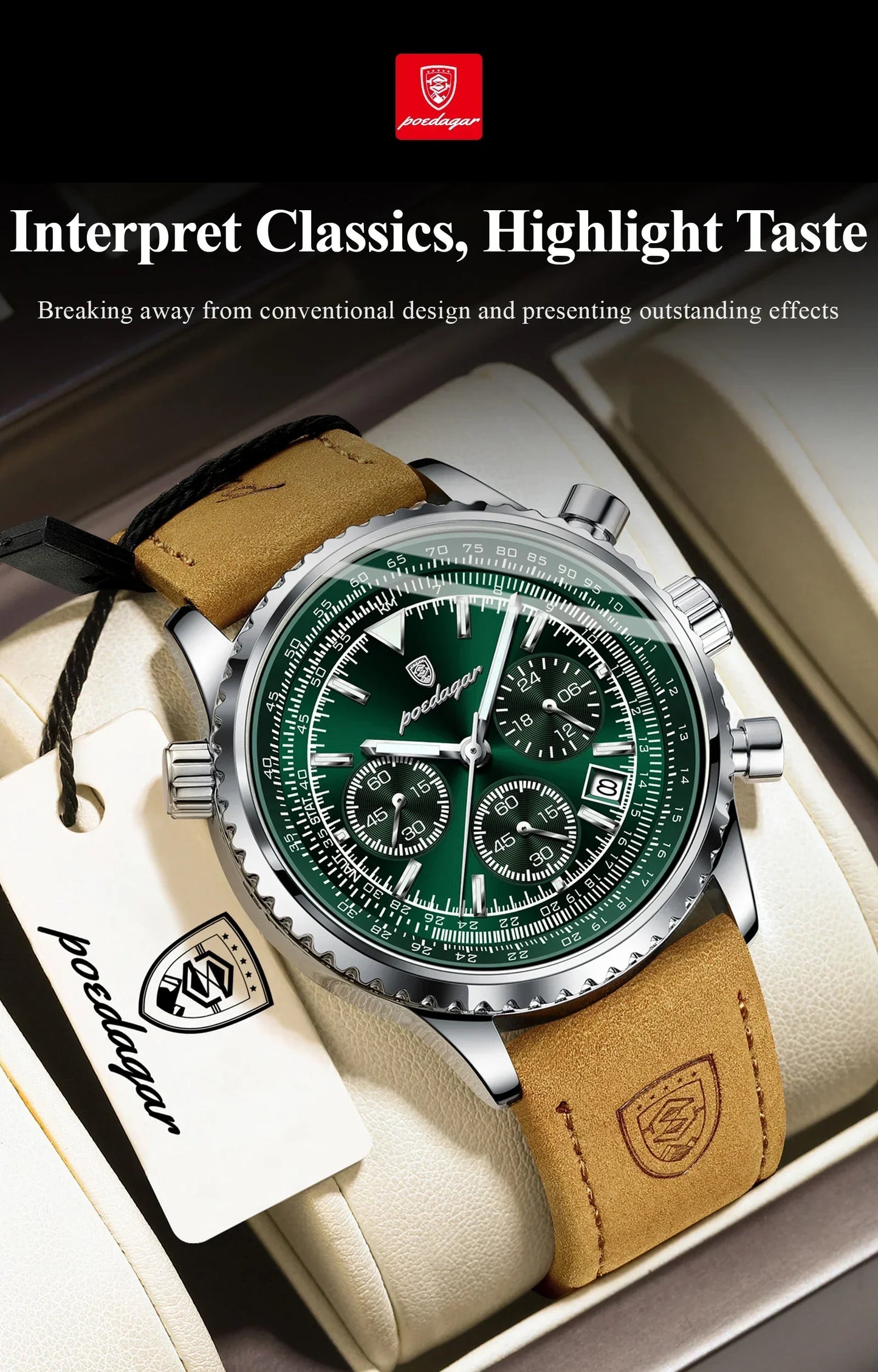 POEDAGAR Chrono Leather Watch