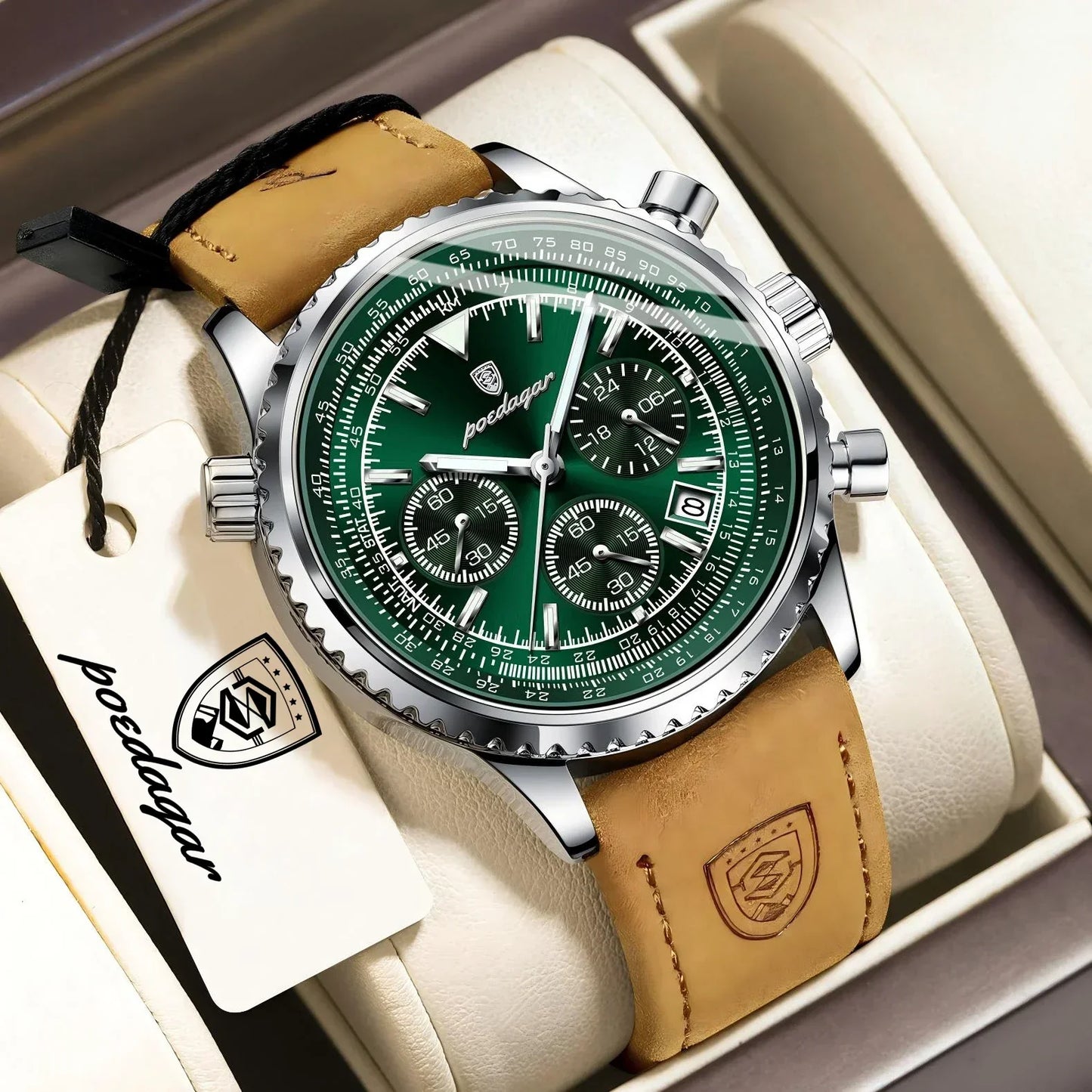 POEDAGAR Chrono Leather Watch