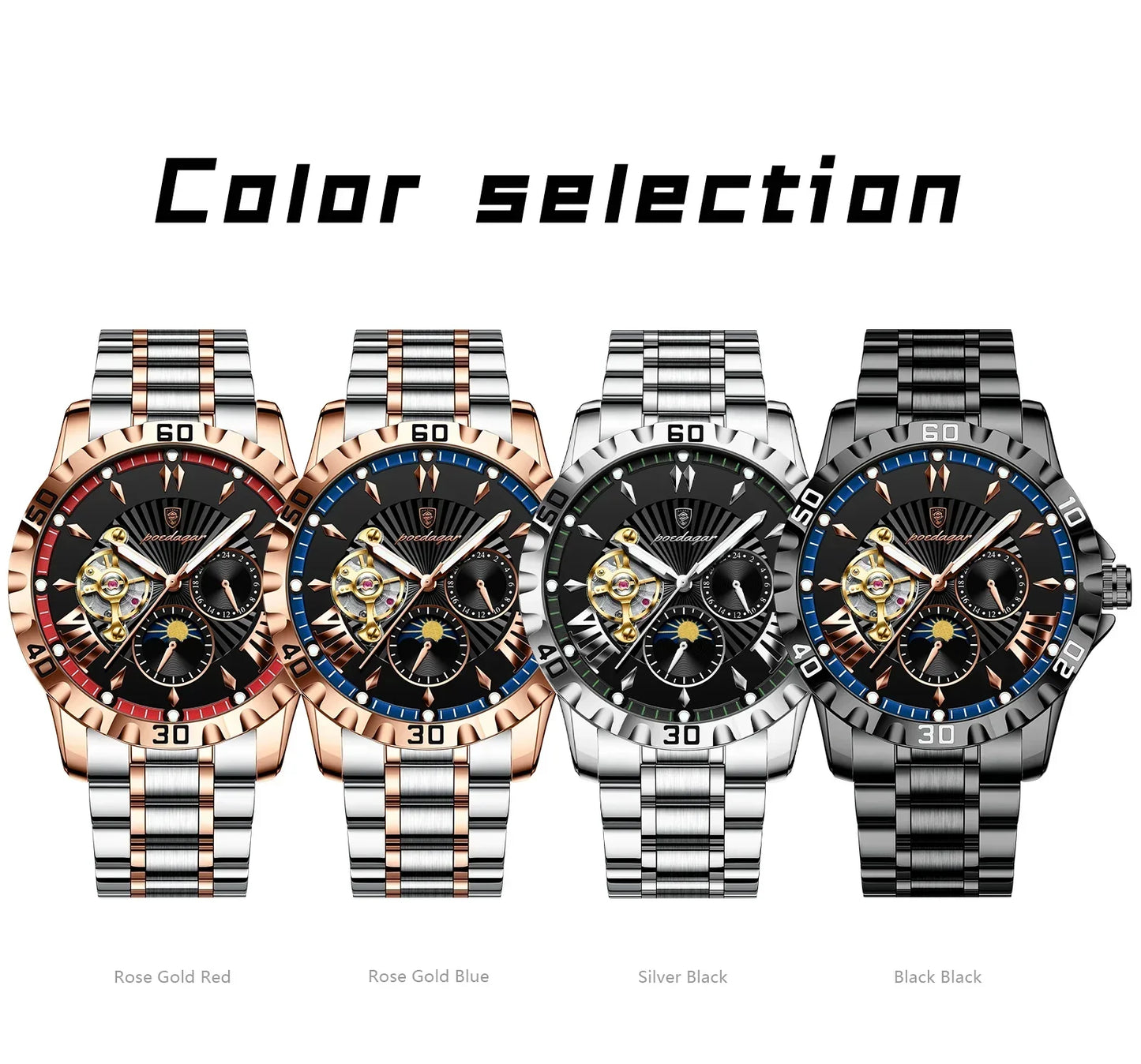 POEDAGAR Prestige Automatic Skeleton Sport Watch