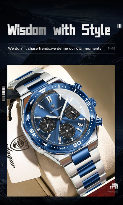 POEDAGAR Chrono Steel Watch