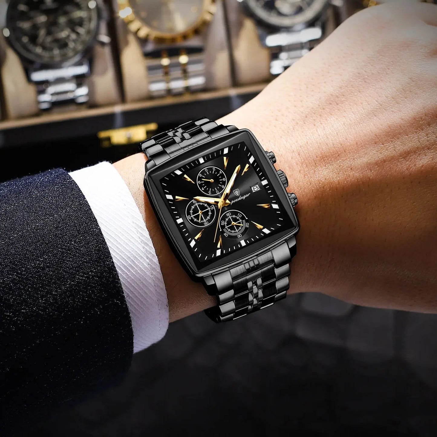 POEDAGAR Prestige Square Chronograph Watch