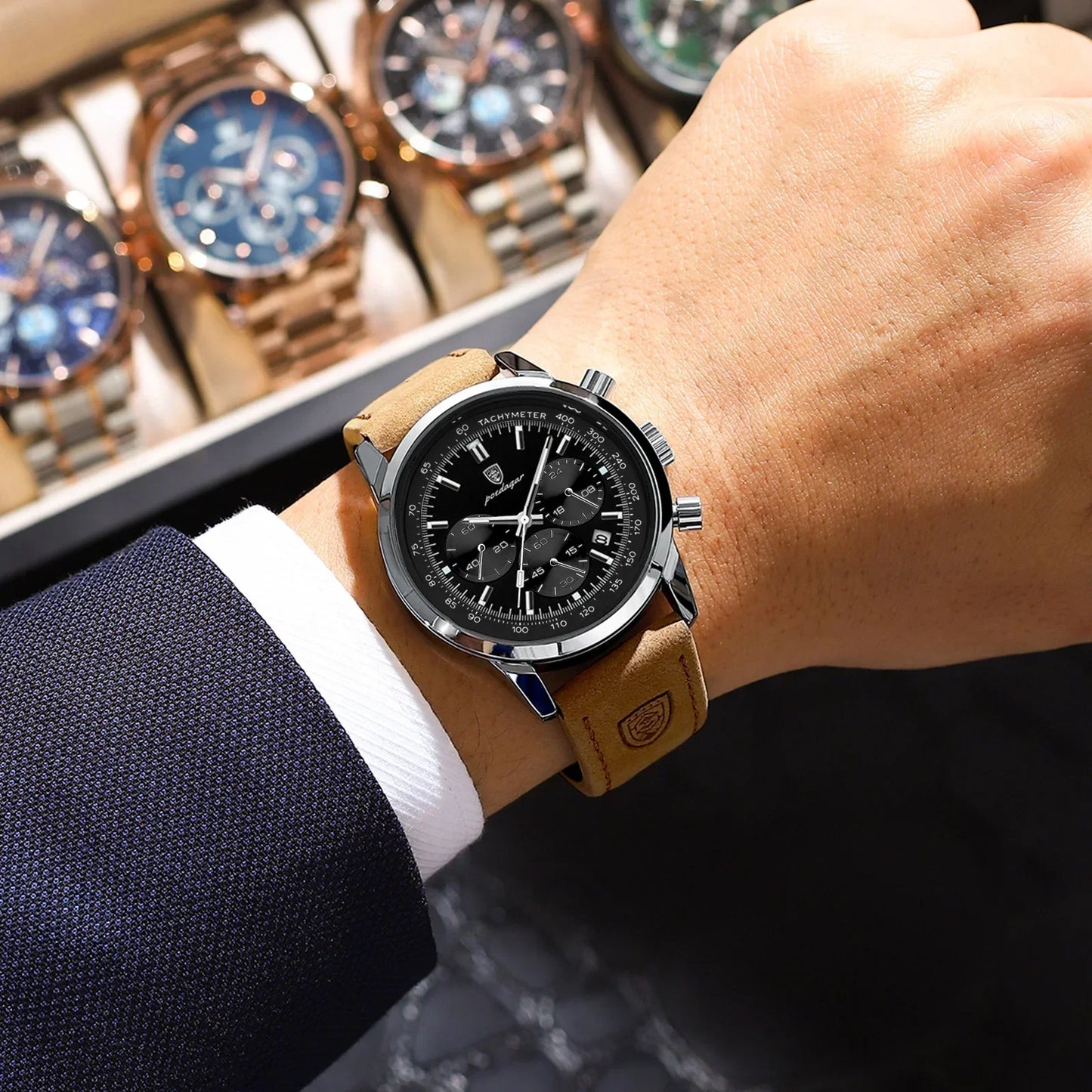 POEDAGAR Classic Chronograph Watch
