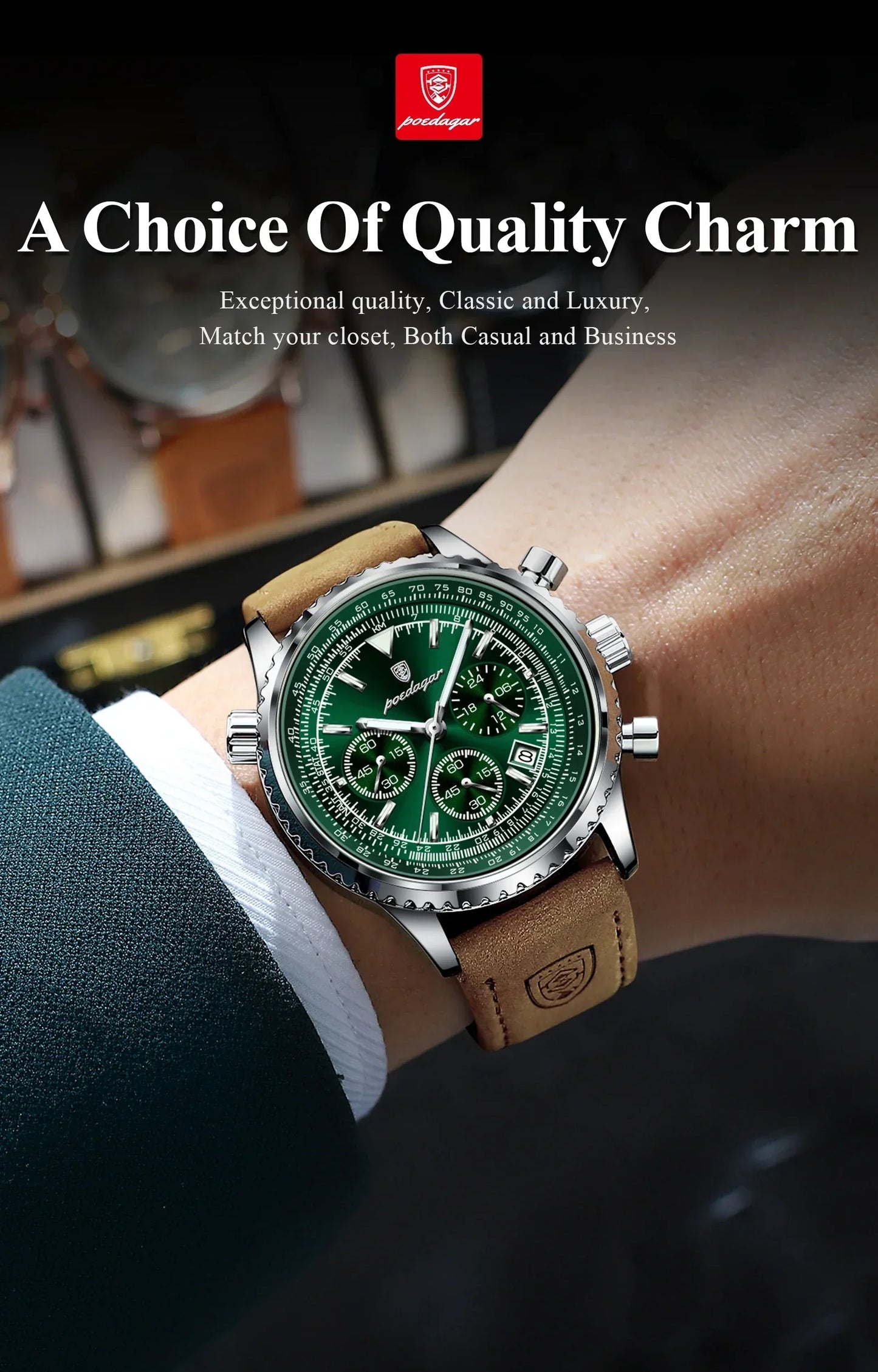 POEDAGAR Chrono Leather Watch