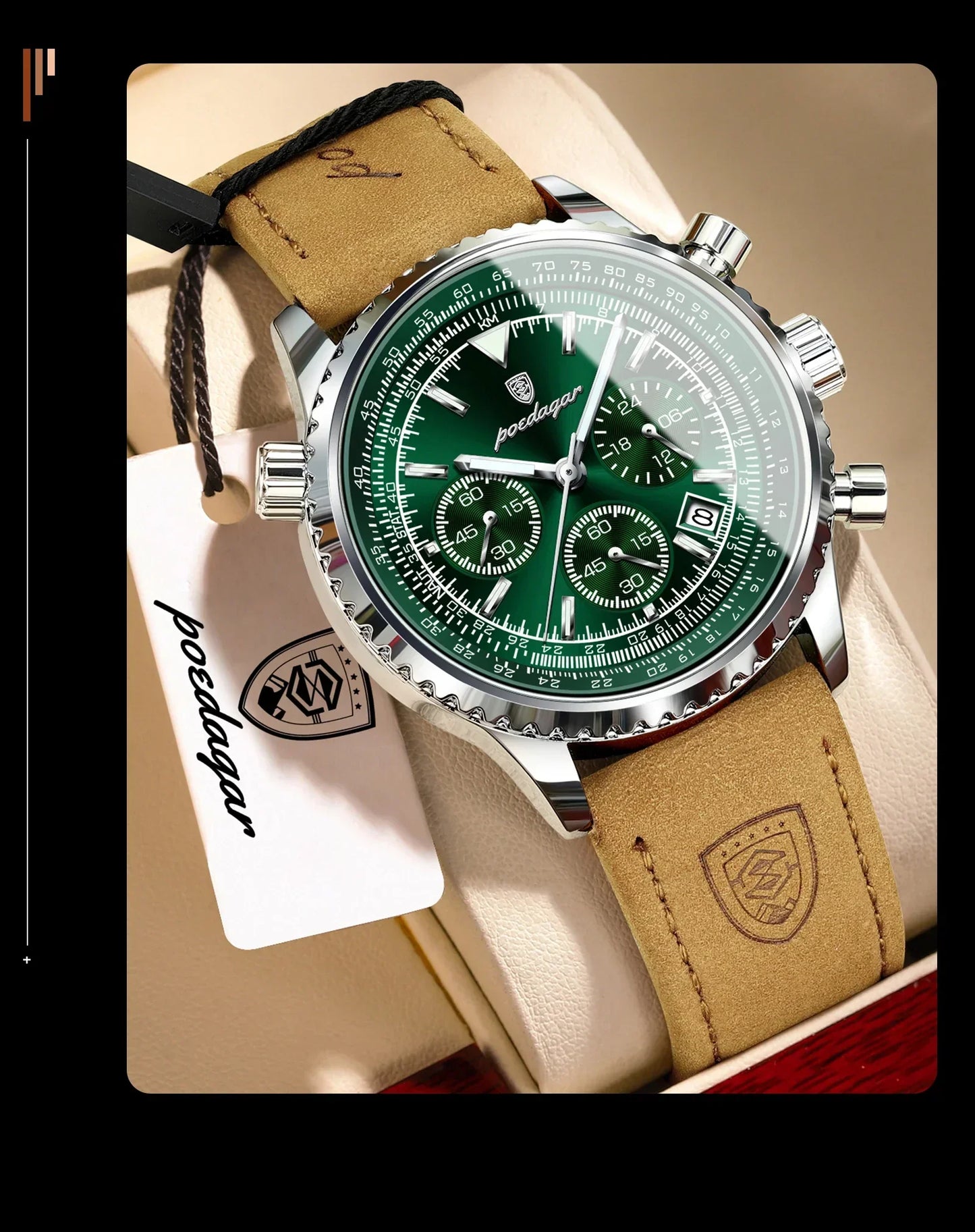 POEDAGAR Chrono Leather Watch