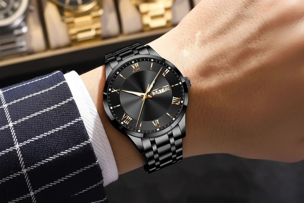 POEDAGAR Classic Day-Date Watch
