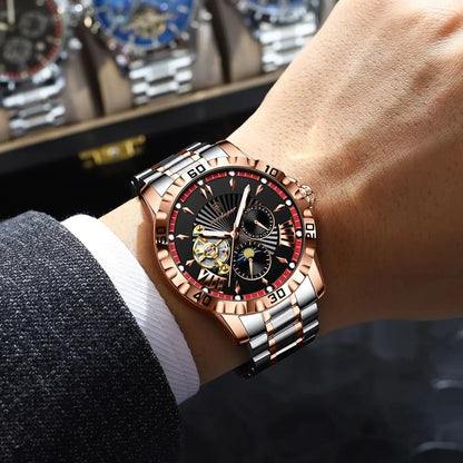 POEDAGAR Prestige Automatic Skeleton Sport Watch